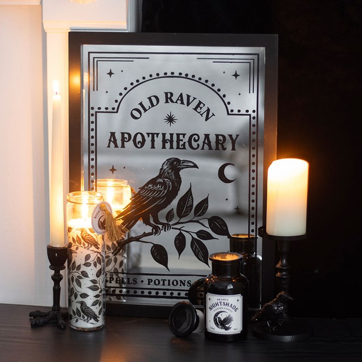 Old Raven Apothecary Mirrored Wall Art