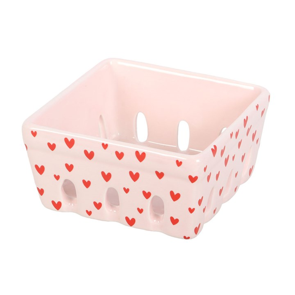 Pink Heart Print Ceramic Berry Basket – Sweet & Practical Kitchen Storage