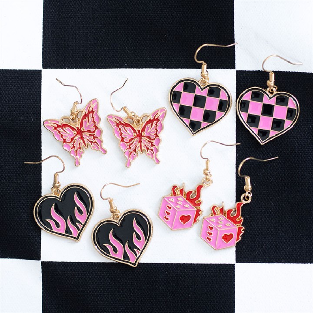 Checkerboard Heart Earrings