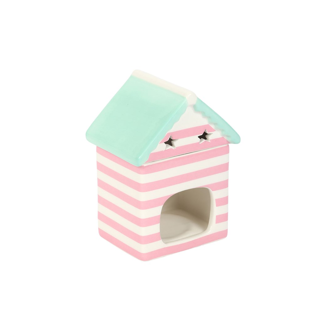 Pastel Beach Hut Oil Burner & Wax Warmer | Coastal Ceramic Home Fragrance