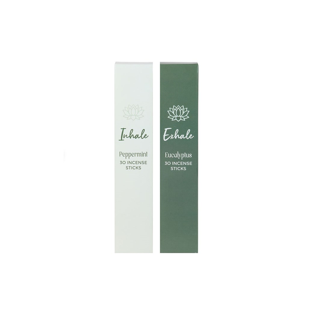 Set of 2 Inhale Exhale Incense Stick Packs | Peppermint & Eucalyptus | Yoga & Meditation | 30 Vegan Sticks Each