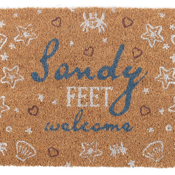 Natural Coir Doormat – ‘Sandy Feet Welcome’ Coastal Beach Design