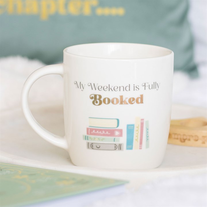 "My Weekend is Fully Booked" Ceramic Mug – 350ml Book Lover Gift