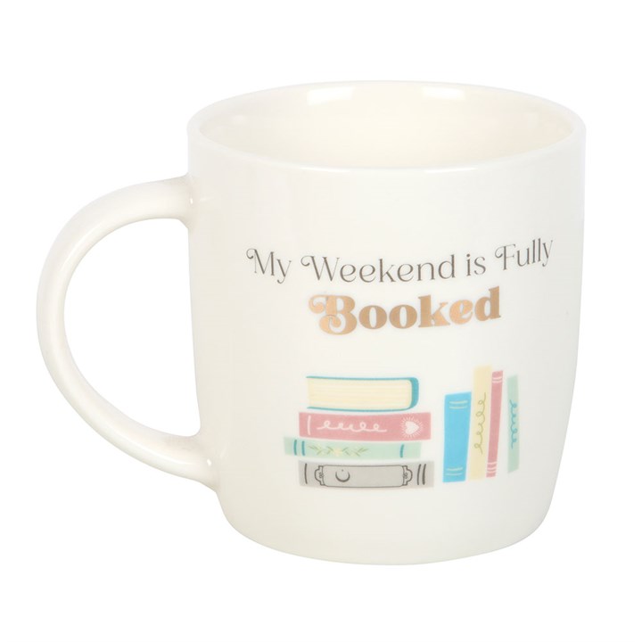 "My Weekend is Fully Booked" Ceramic Mug – 350ml Book Lover Gift
