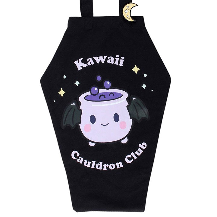 Kawaii Cauldron Club Coffin Shaped Tote Bag with Enamel Pin Badge