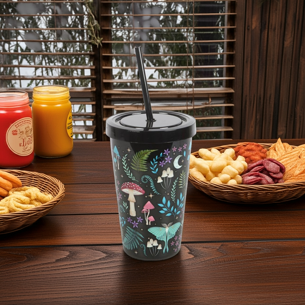 Dark Forest Print Plastic Tumbler with Straw