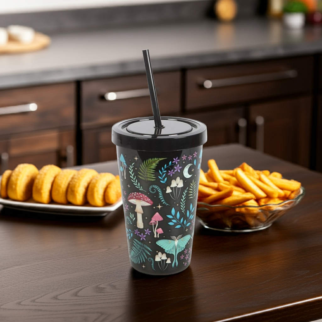 Dark Forest Print Plastic Tumbler with Straw