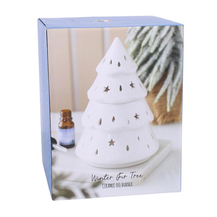 White Winter Fir Tree Ceramic Oil Burner | Starry Cut-Out Christmas Home Fragrance