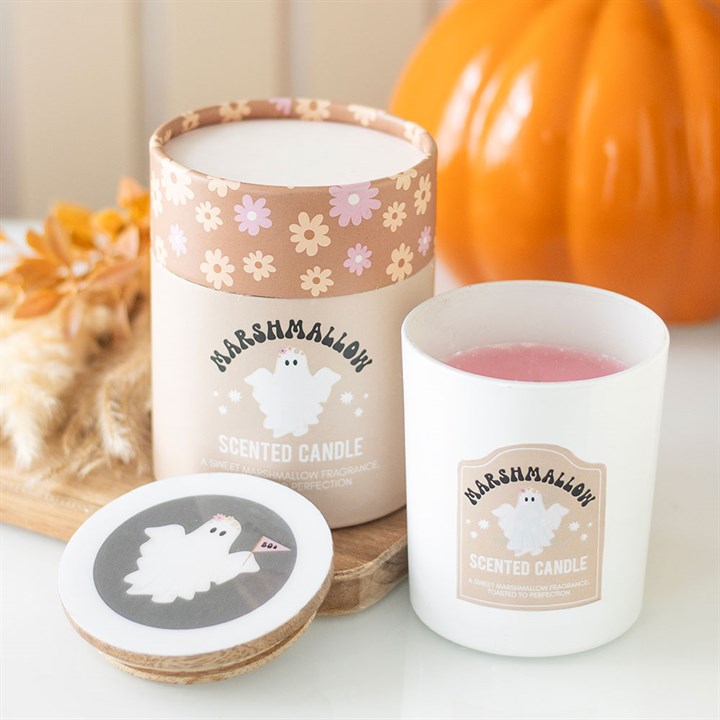 Ghost Toasted Marshmallow Candle – Halloween Scented Glass Jar with Gift Box