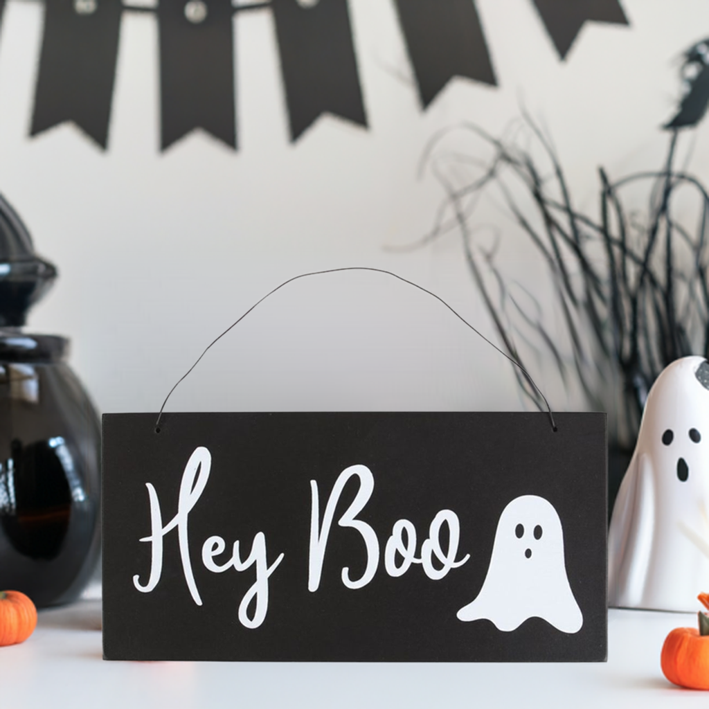 Hey Boo Hanging Sign