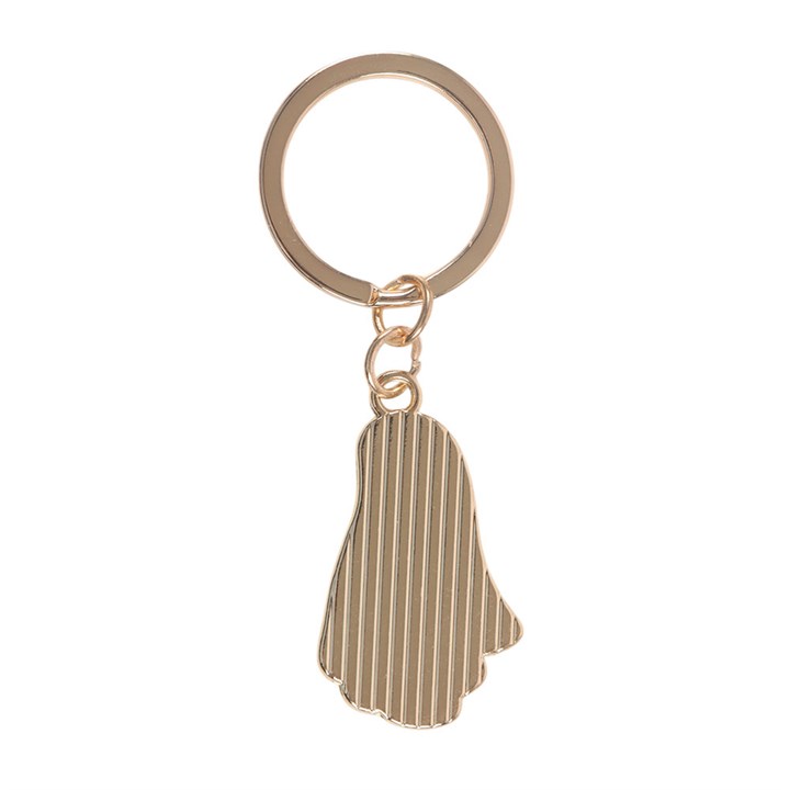 Back of a ghost shaped keyring, gold colour.