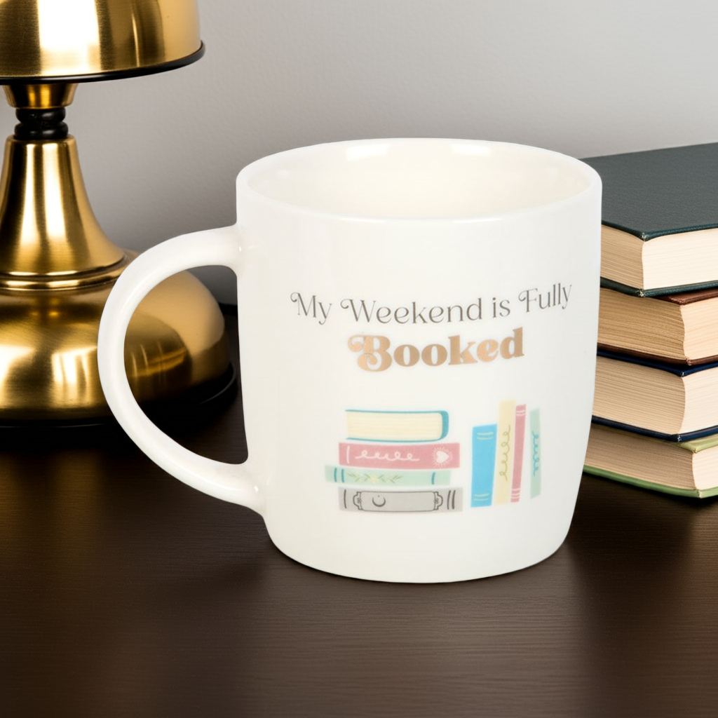 "My Weekend is Fully Booked" Ceramic Mug – 350ml Book Lover Gift
