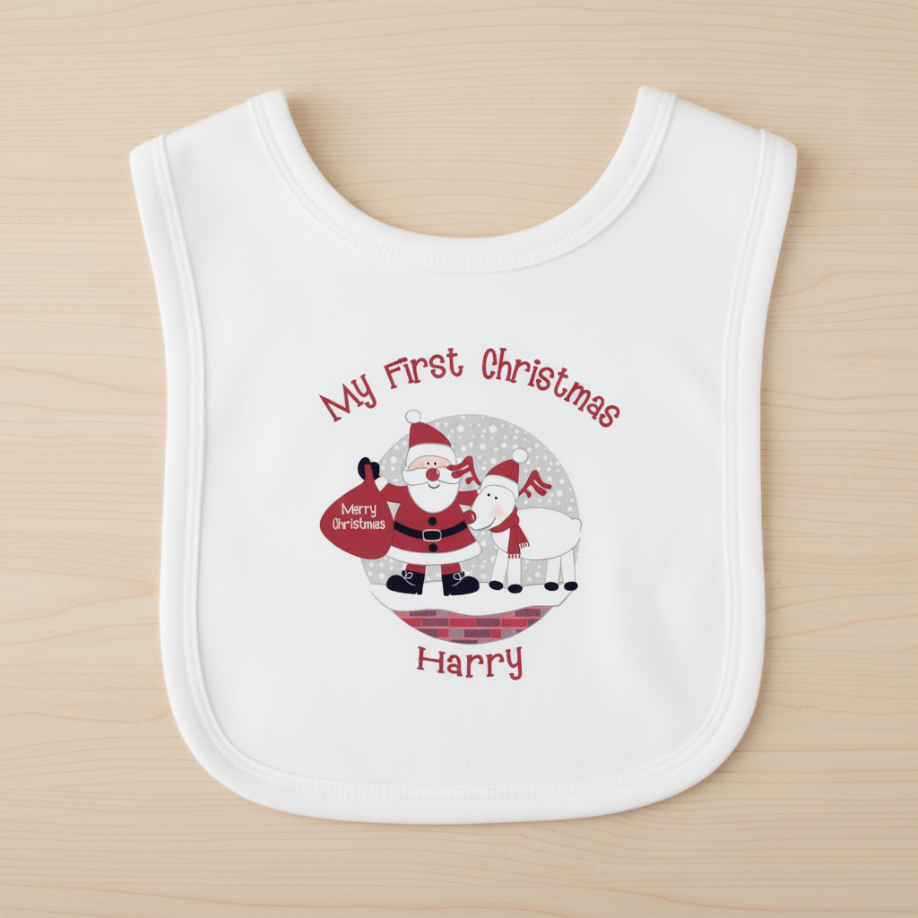 Personalised My First Christmas Bib | Rooftop Santa & Rudolph Design