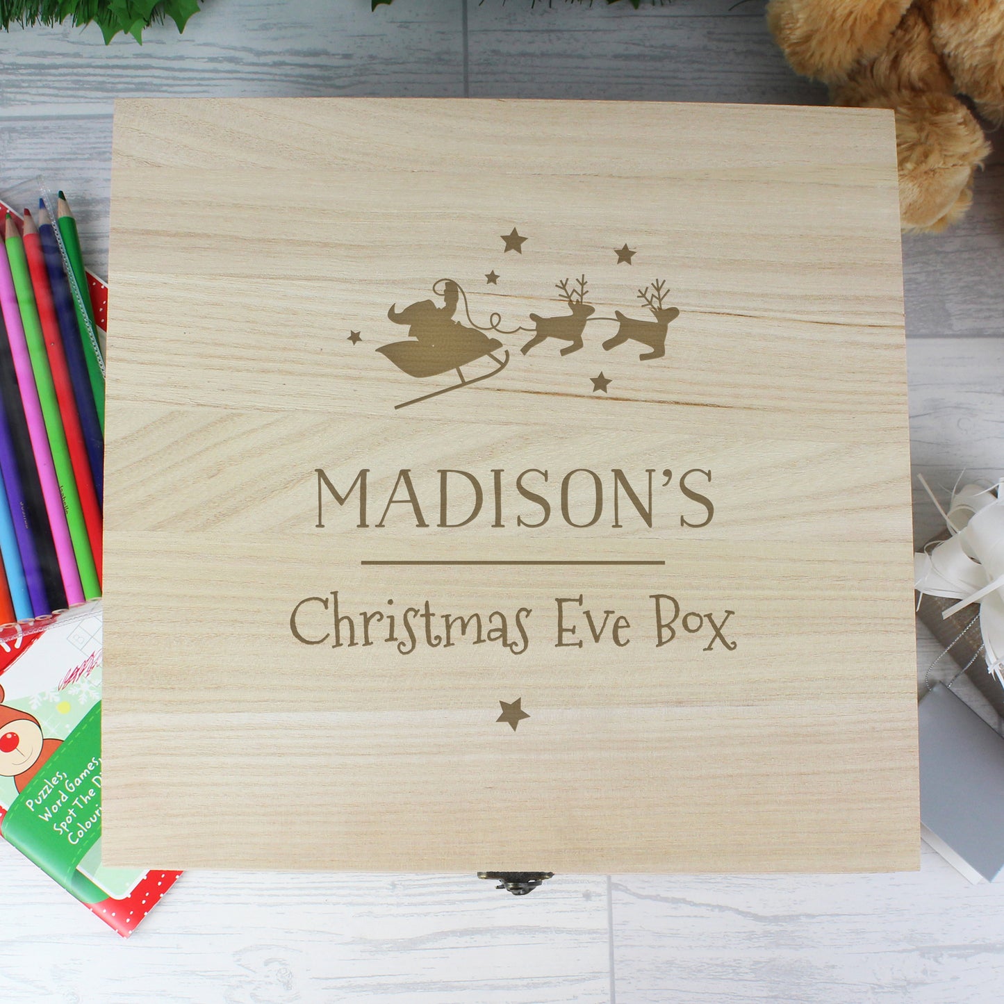 Personalised Christmas Large Wooden Christmas Eve Box