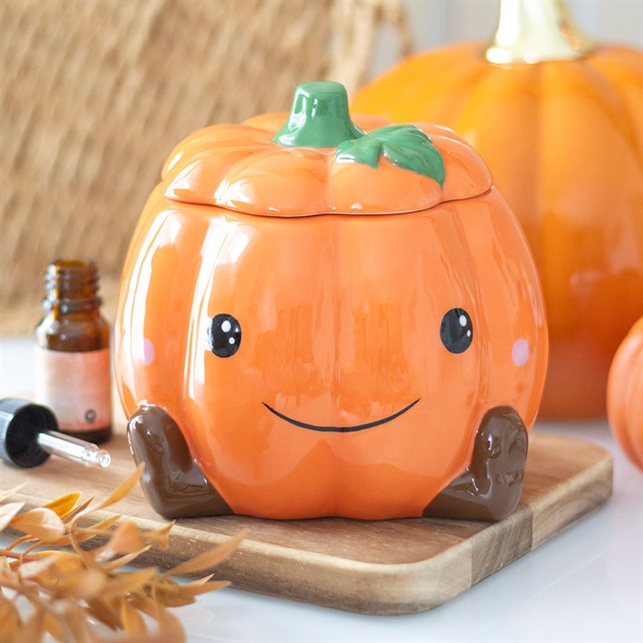 Cute Smiling Pumpkin Oil & Wax Burner – Halloween Ceramic Wax Warmer