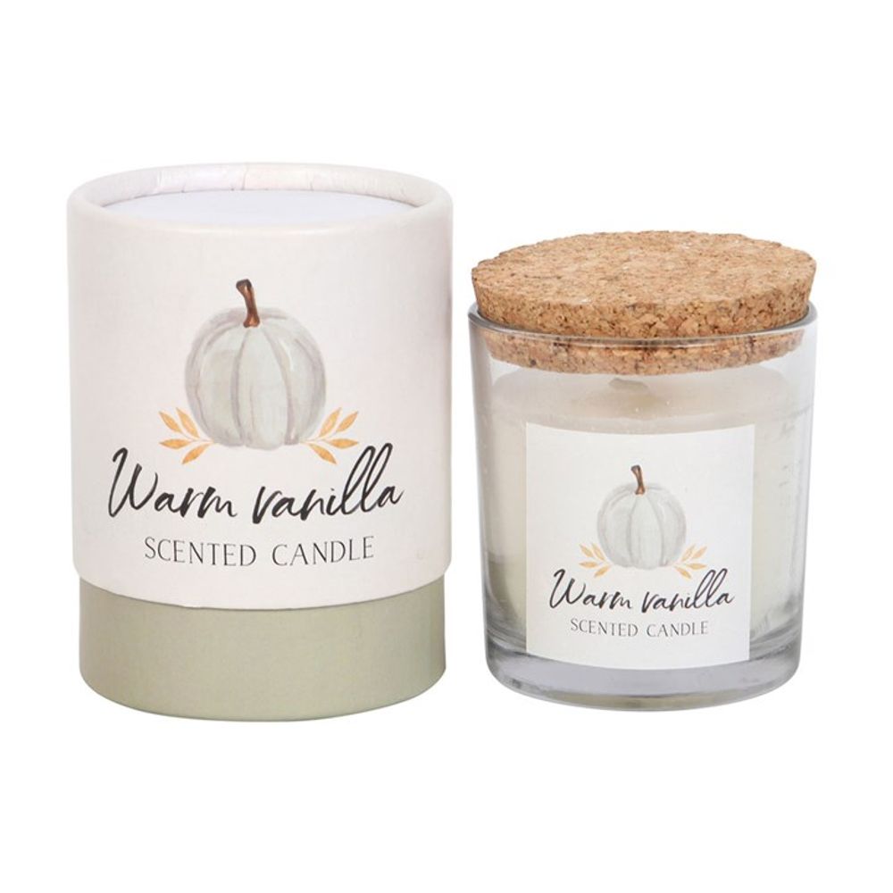 Gift packaged vanilla scented autumn candle in cardboard tube