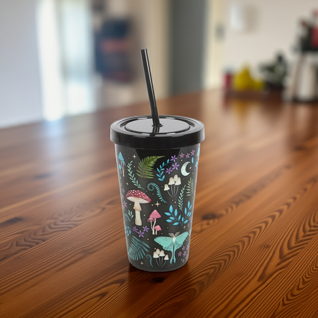 Dark Forest Print Plastic Tumbler with Straw