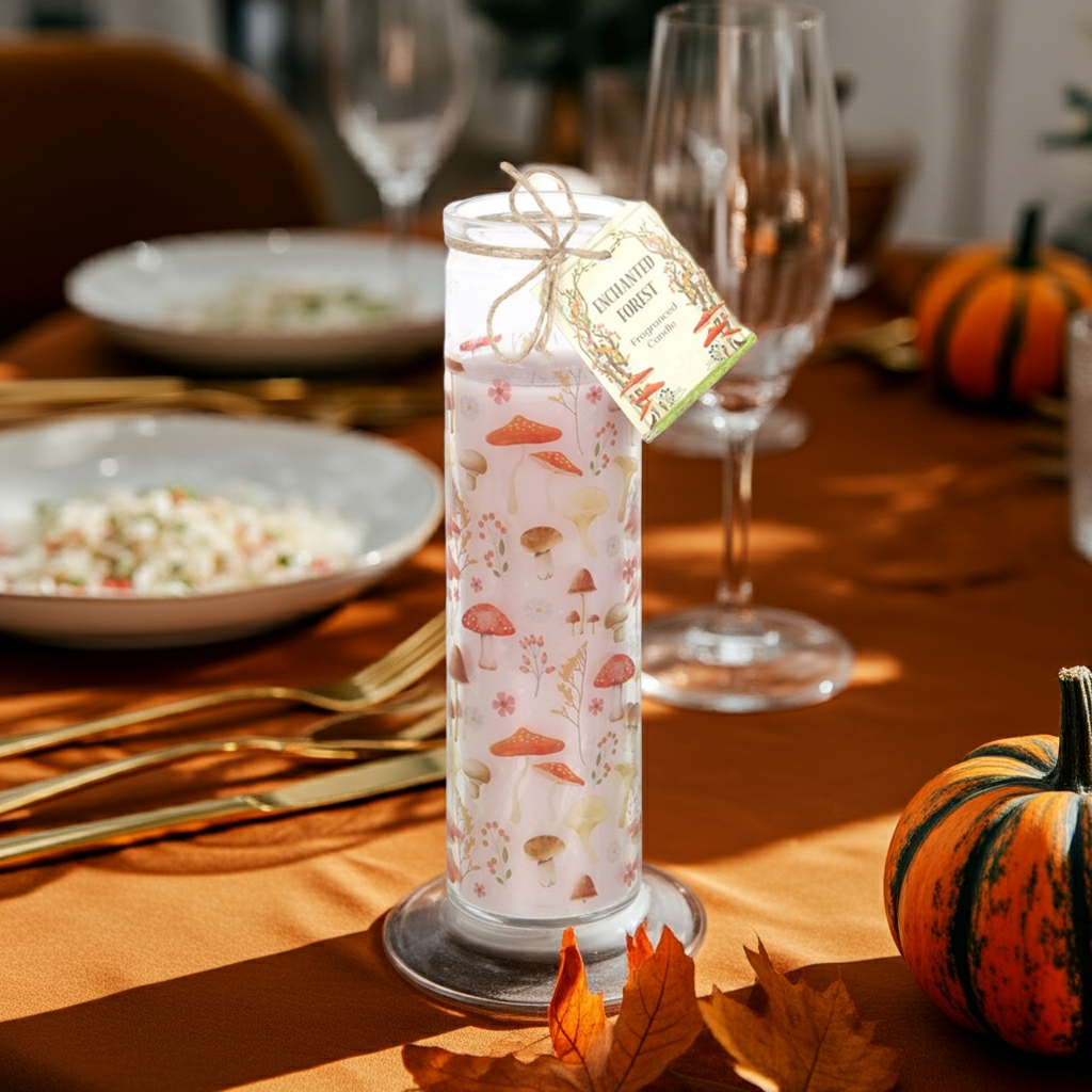 Mushroom Print Enchanted Forest Tube Candle