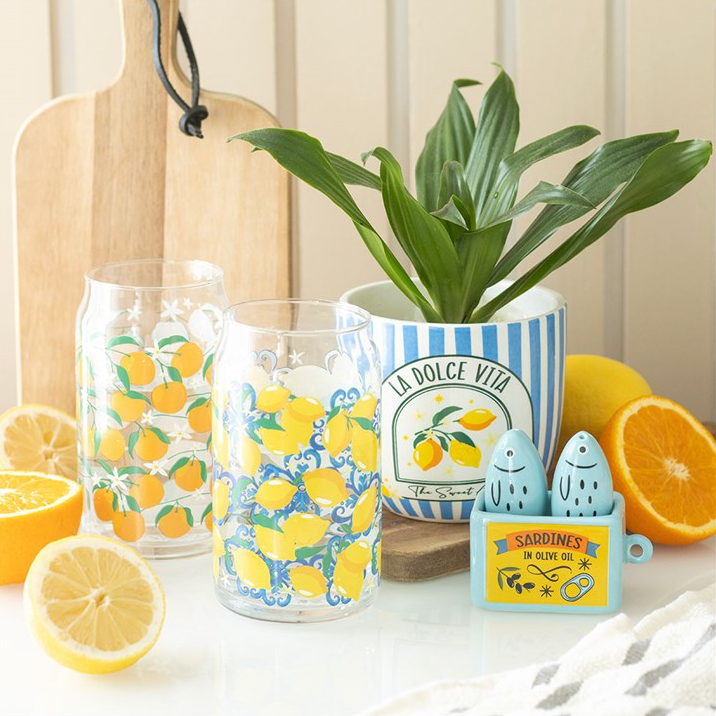 Orange Print Can Glass | Italian Citrus Iced Drinks Glass | Summer Entertaining Gift