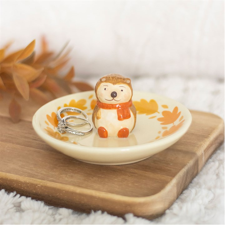 Autumn Hedgehog Trinket Dish | Cute Ceramic Jewellery Dish & Cottagecore Gift