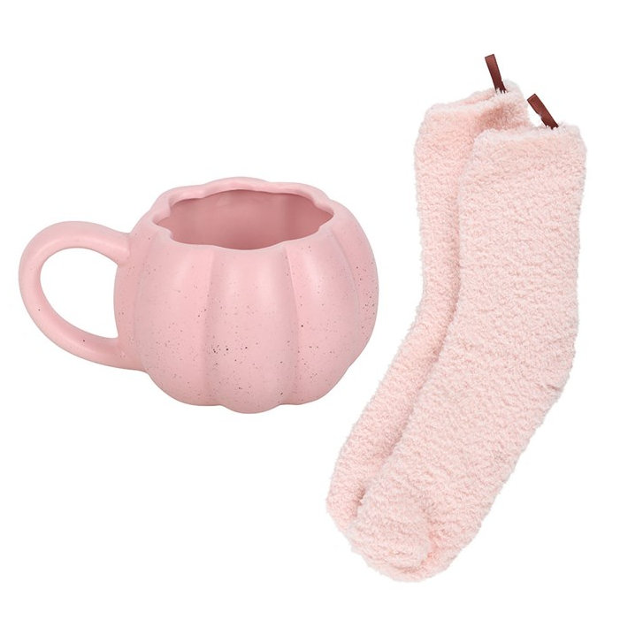 Pink Pumpkin Mug & Socks Set | Novelty Cosy Autumn Gift Set | Gift for Her
