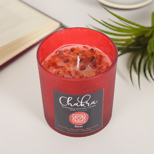 Root Chakra Strawberry Crystal Chip Candle