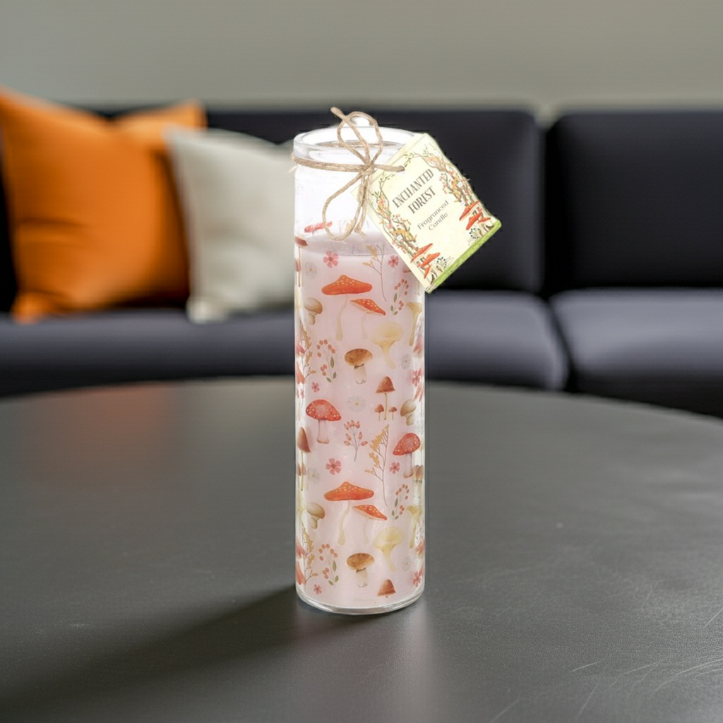 Mushroom Print Enchanted Forest Tube Candle
