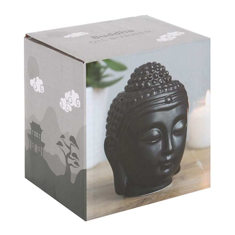 Matte Black Buddha Head Oil Burner & Wax Melt Warmer – Zen-Inspired Home Fragrance