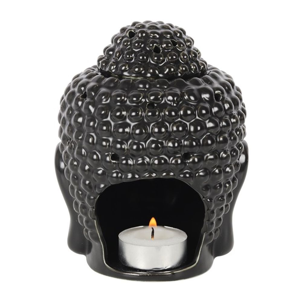 Matte Black Buddha Head Oil Burner & Wax Melt Warmer – Zen-Inspired Home Fragrance