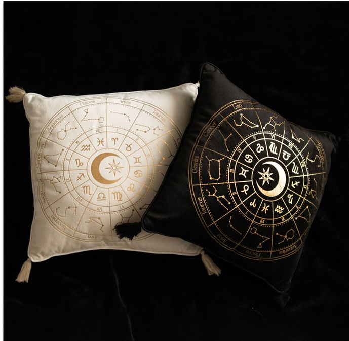 35cm Square Off White Astrology Wheel Cushion