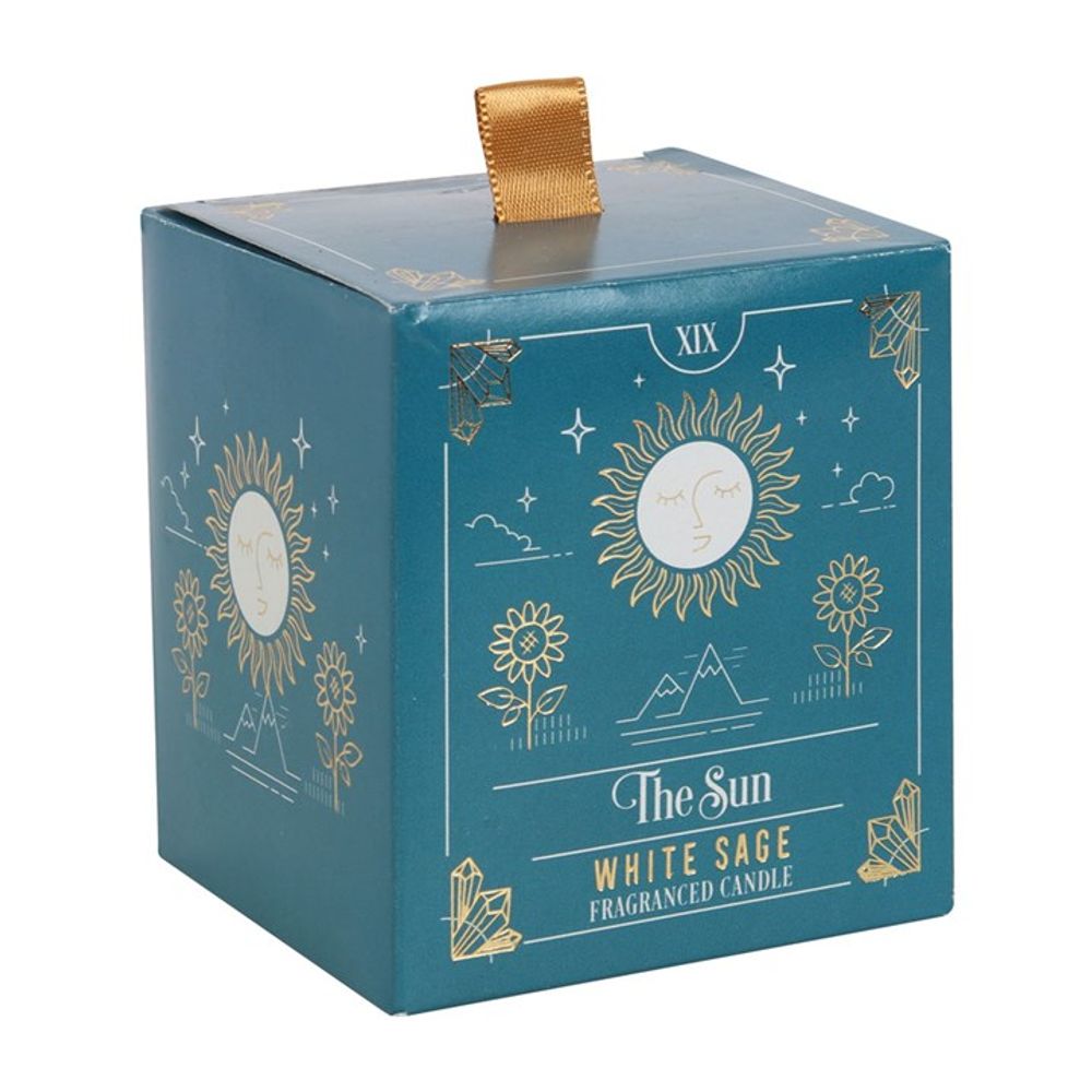 Jar Candle with The Sun Tarot design label and White Sage Fragrance