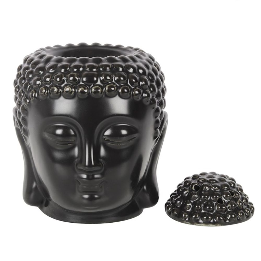 Matte Black Buddha Head Oil Burner & Wax Melt Warmer – Zen-Inspired Home Fragrance