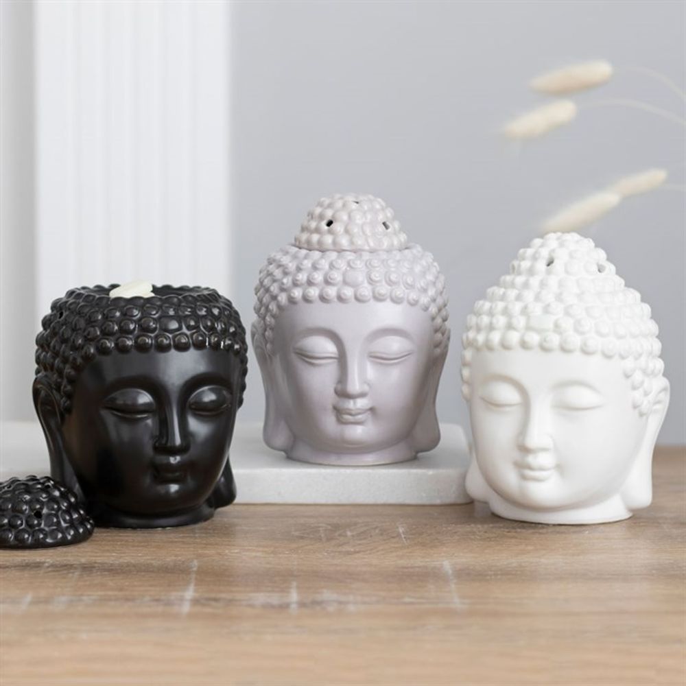 Matte Black Buddha Head Oil Burner & Wax Melt Warmer – Zen-Inspired Home Fragrance