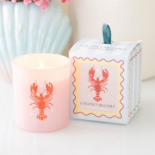 Pastel Lobster Coconut & Sea Salt Glass Candle | Coastal Scented Candle | 35hr