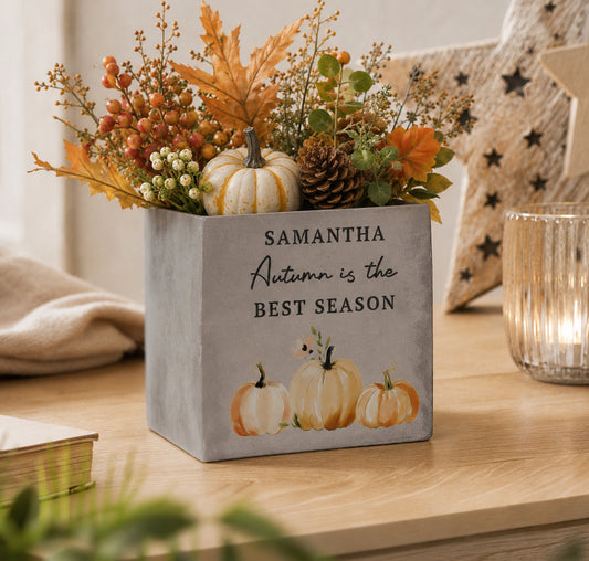 Personalised Pumpkin Concrete Plant Pot | Autumn Home Décor Gift