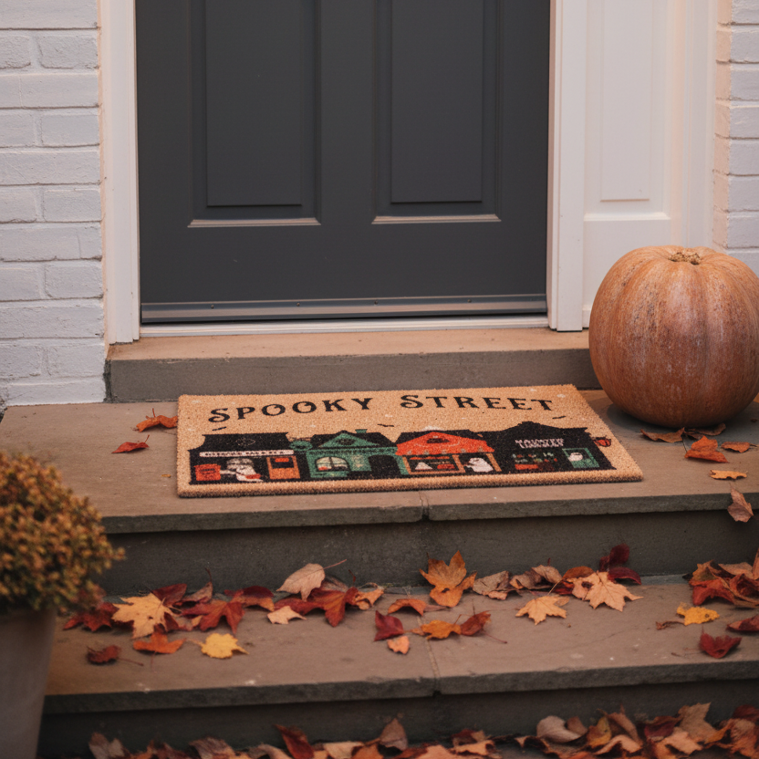 Natural Spooky Street Doormat | Halloween Coir Doormat & Haunted House Decor Gift