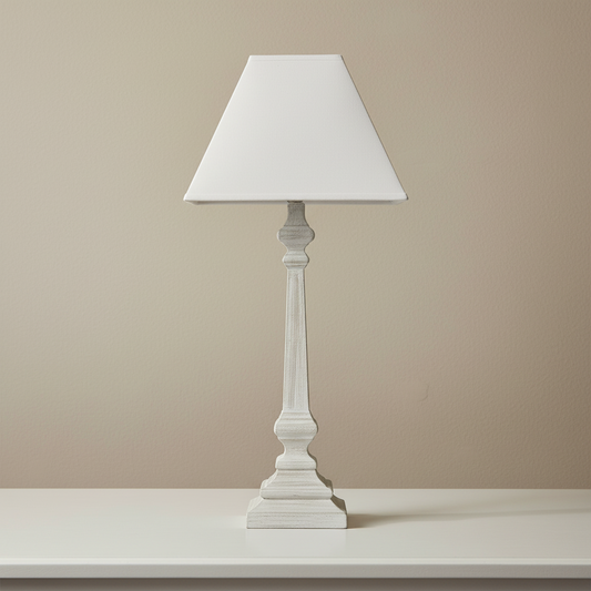 White table lamp with a beige background