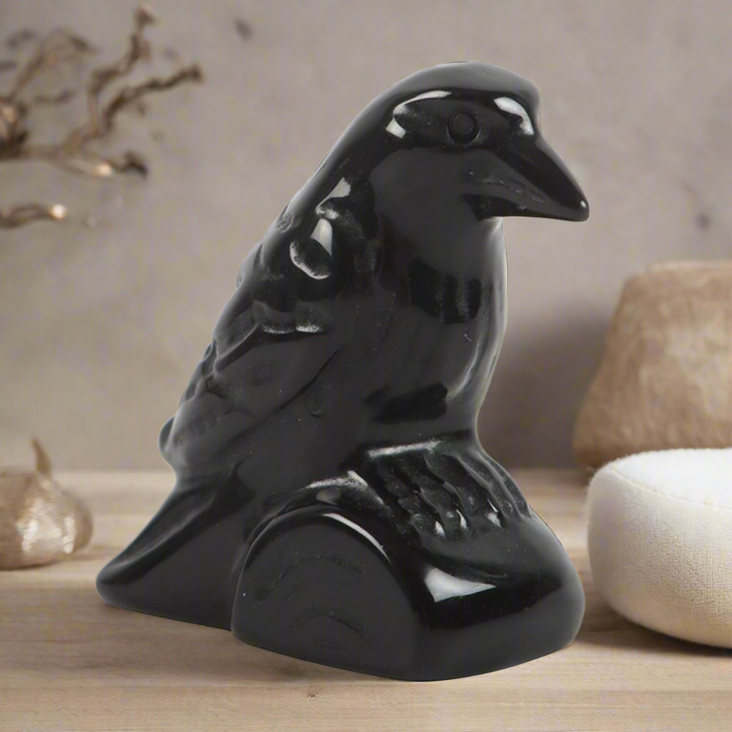 Black Obsidian Raven Ornament in a Bag