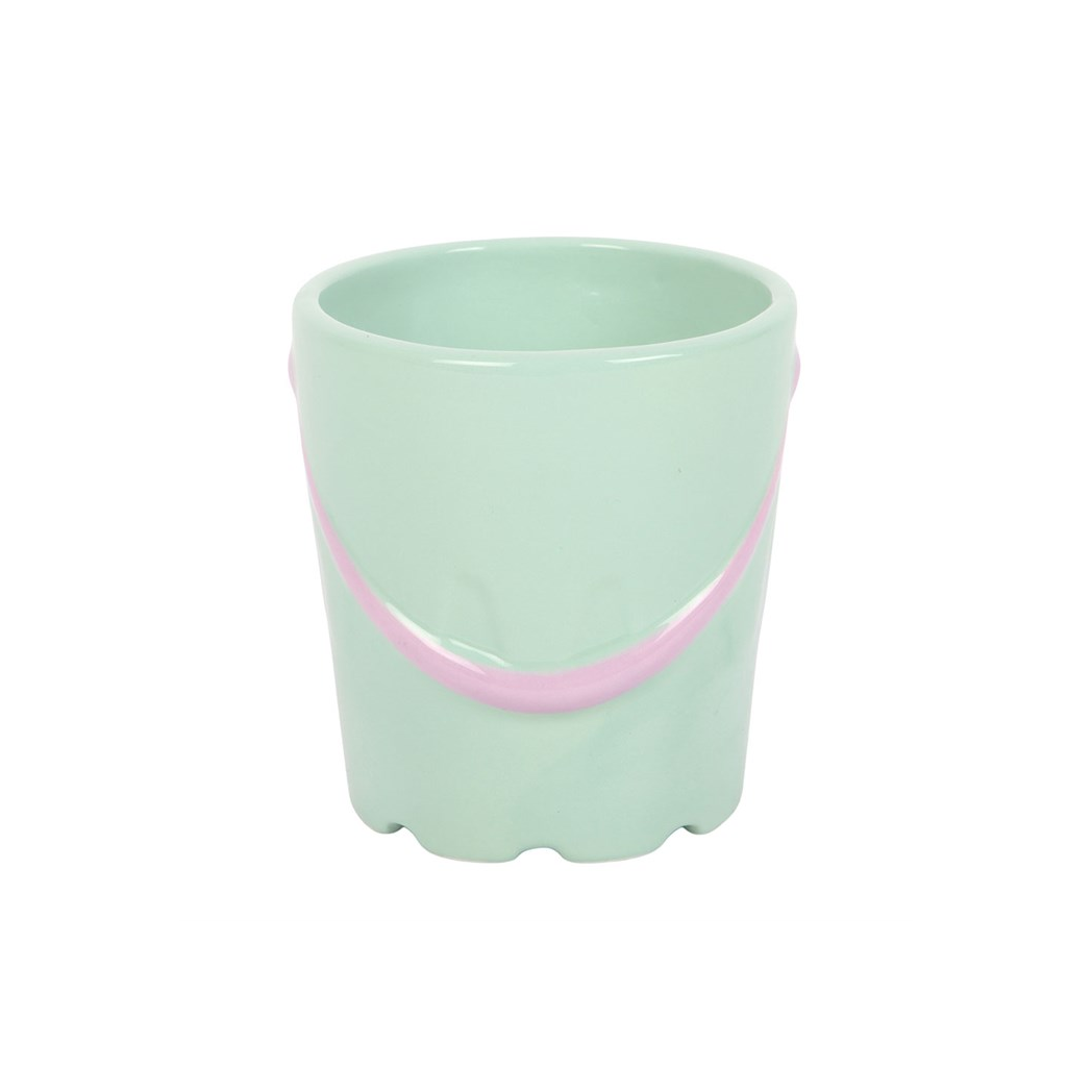 Pastel Bucket Mug with Spade Spoon | Novelty Coastal Ceramic Mug | 350ml