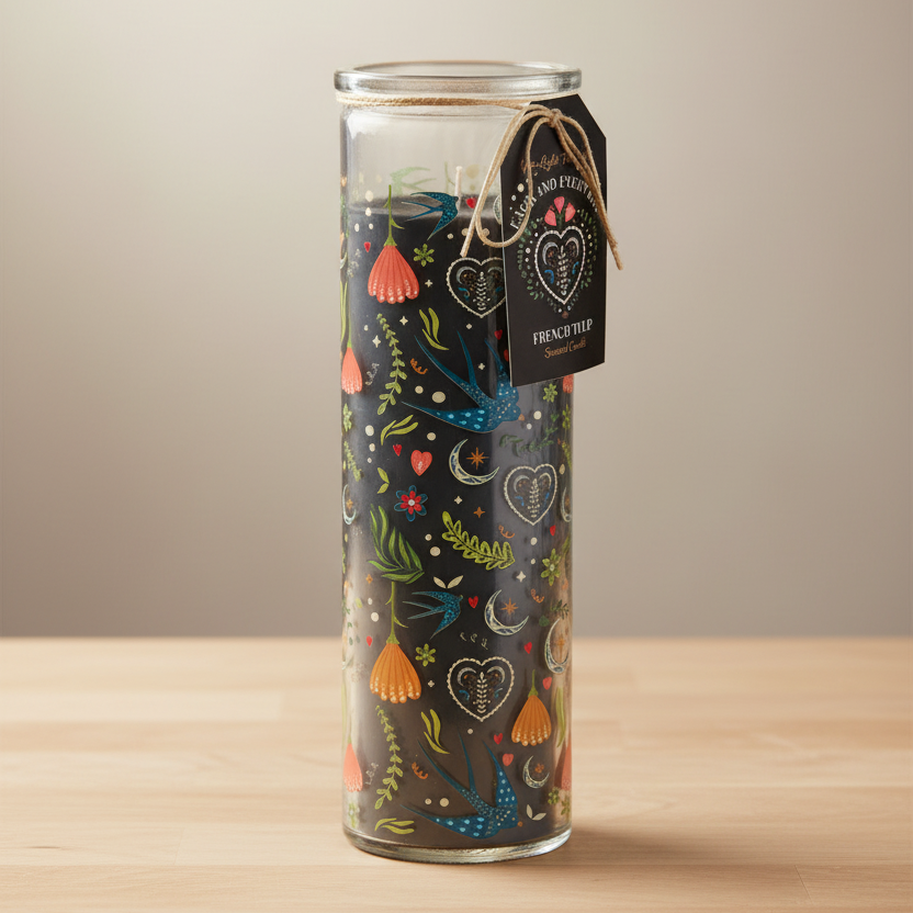 Midnight Bloom Print French Tulip Tube Candle
