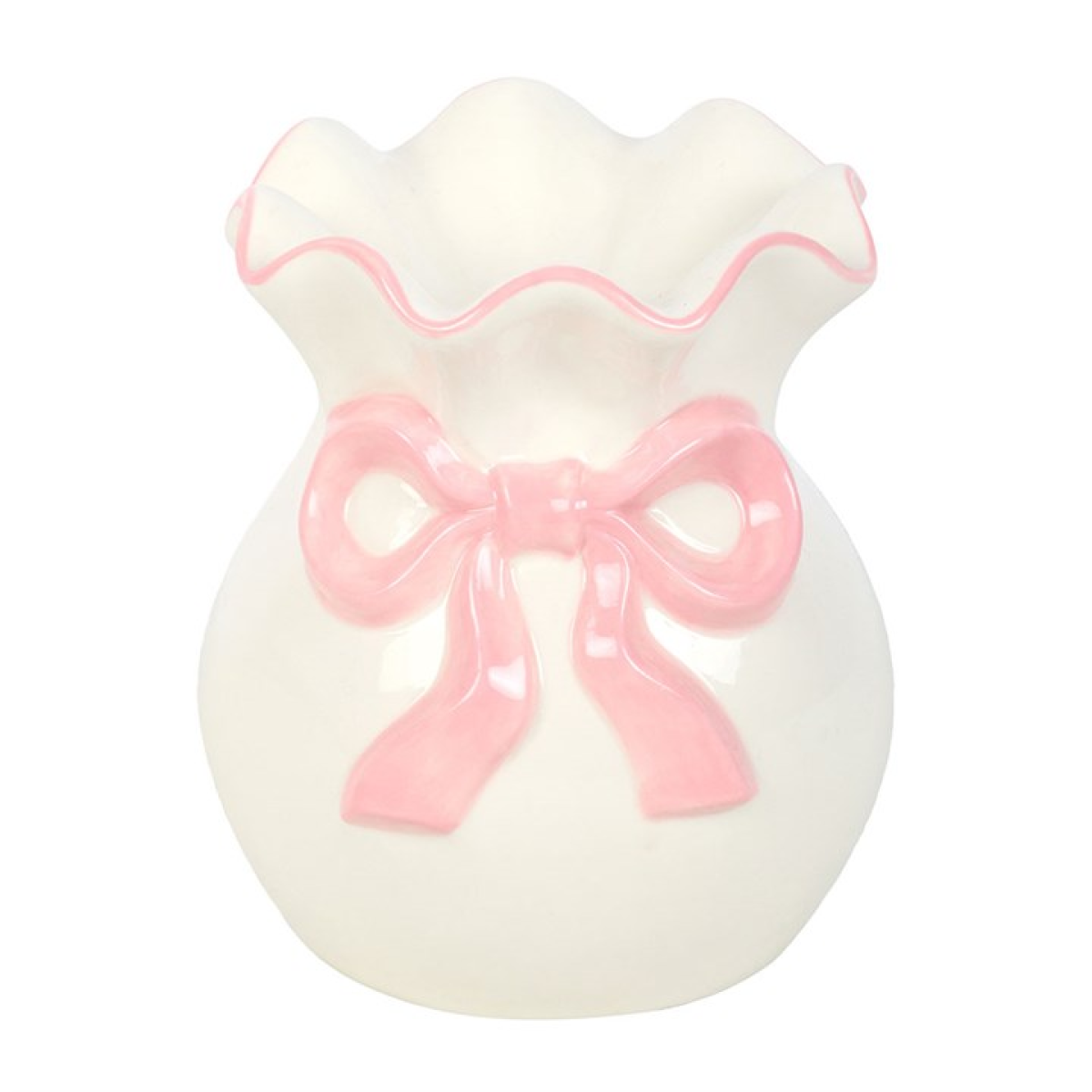 White oil and wax burner with a pink bow on a white background