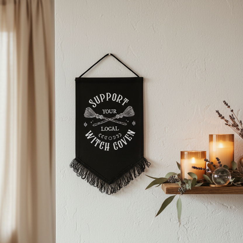 Support Your Local Witch Coven Hanging Fabric Banner
