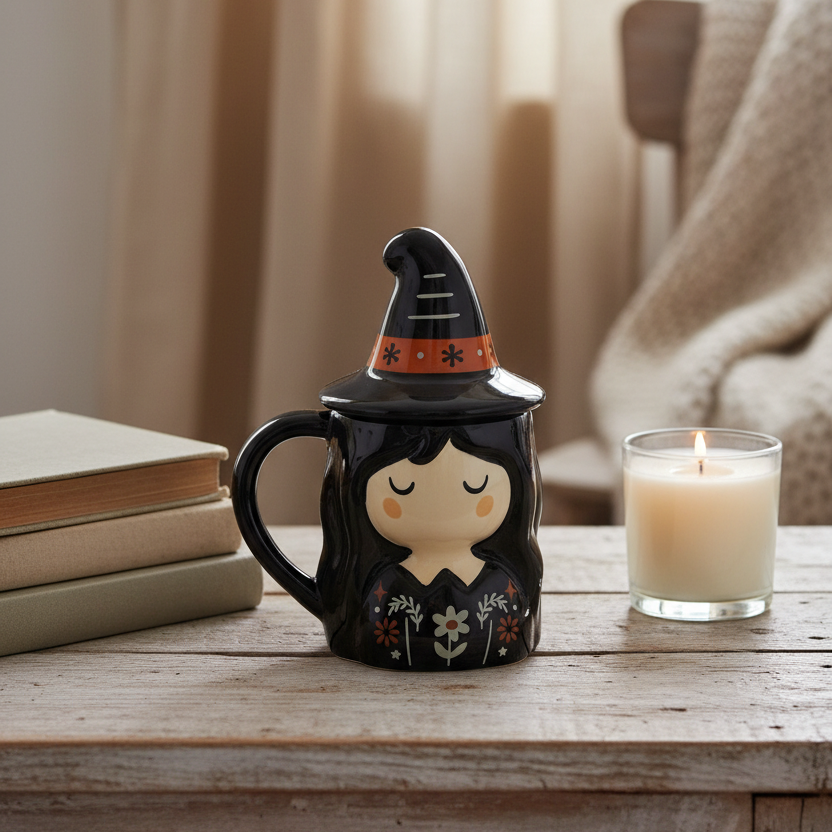 Frightful Folk Witch Lidded Mug | Halloween Novelty Mug & Witchy Gift
