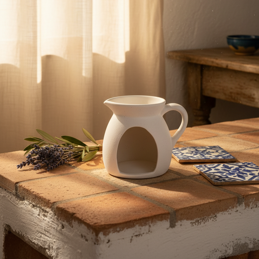 Jug Shaped Ceramic Oil Burner & Wax Warmer | Decorative Home Fragrance | Santorini Style