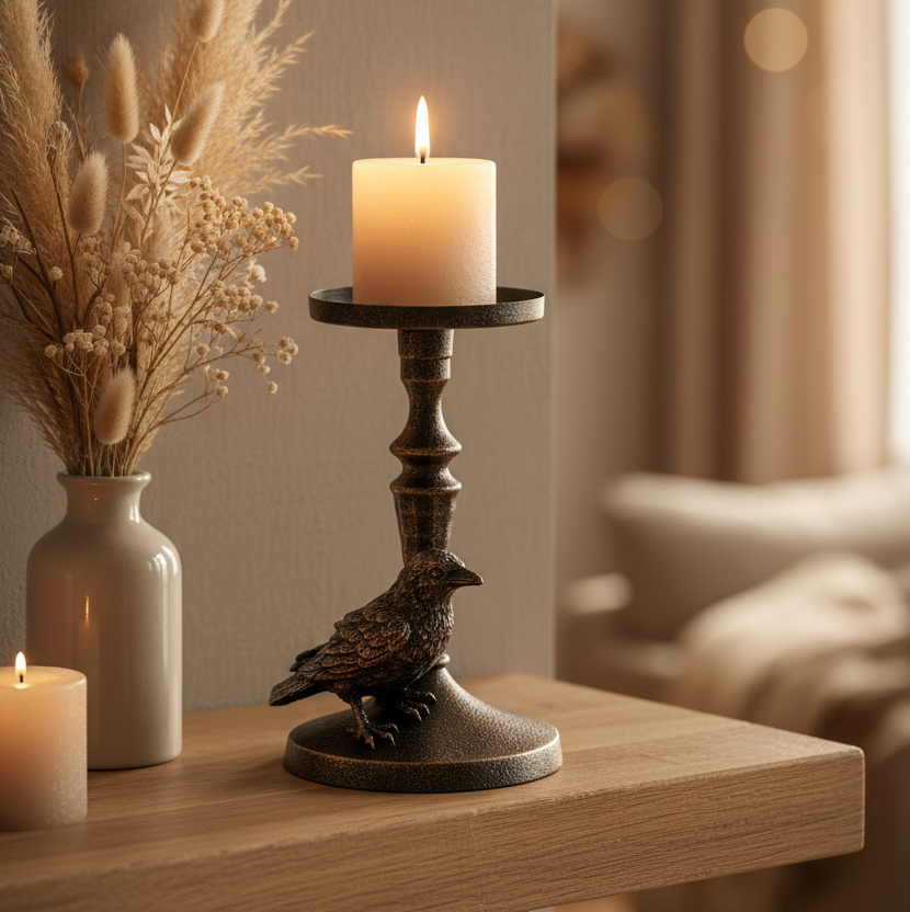 Mystic Raven Pillar Candle Holder