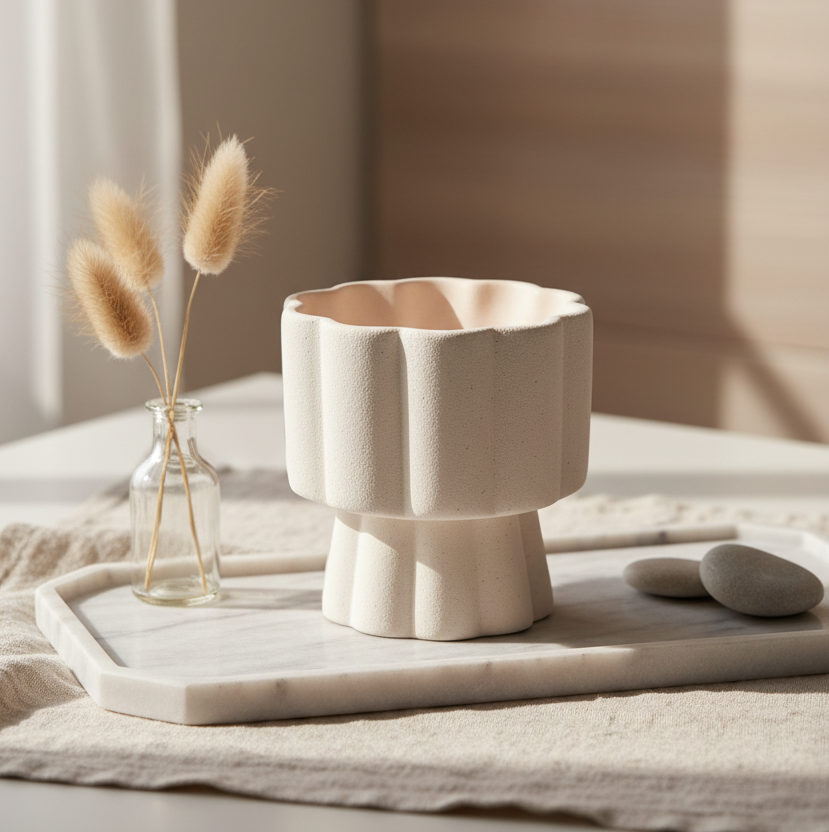 Scalloped Pedestal Ceramic Oil Burner & Wax Warmer | Modern Home Fragrance | 12cm