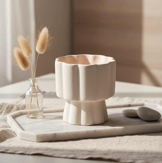 Scalloped Pedestal Ceramic Oil Burner & Wax Warmer | Modern Home Fragrance | 12cm