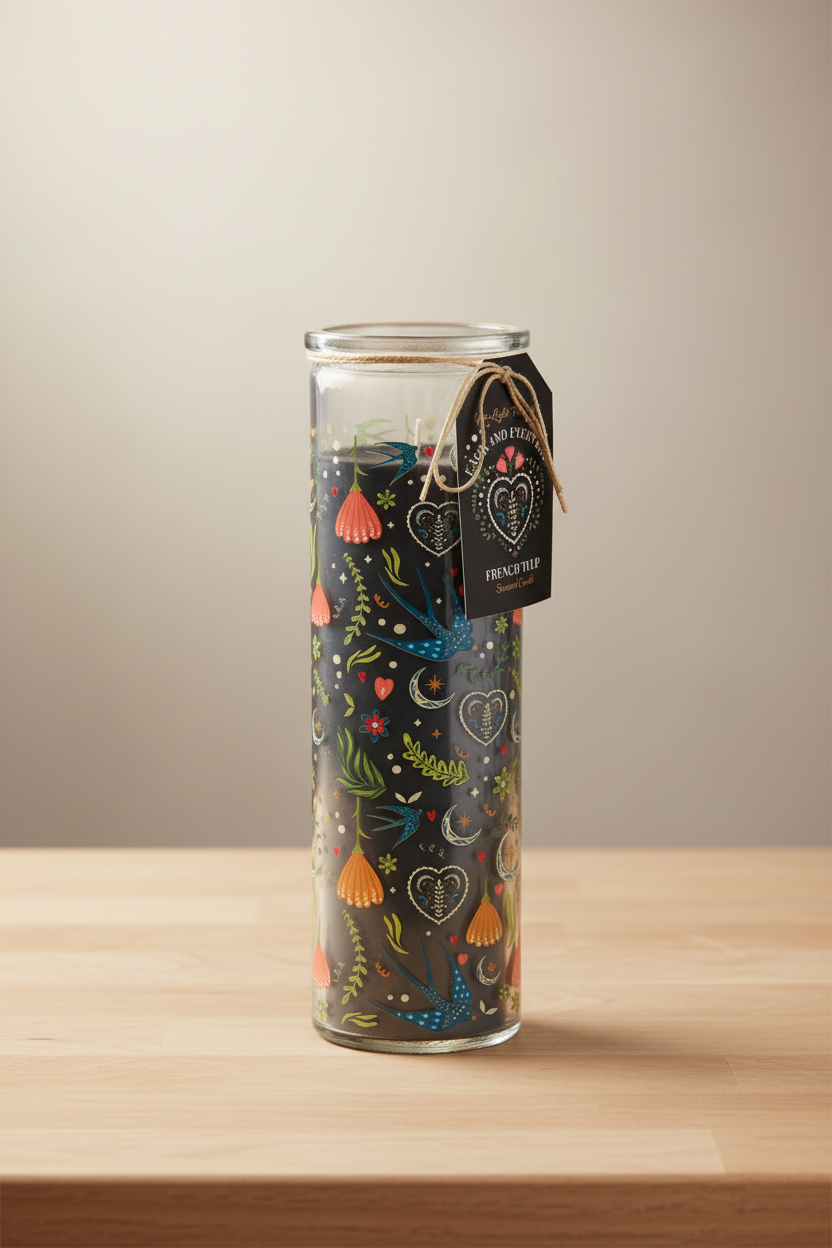 Midnight Bloom Print French Tulip Tube Candle
