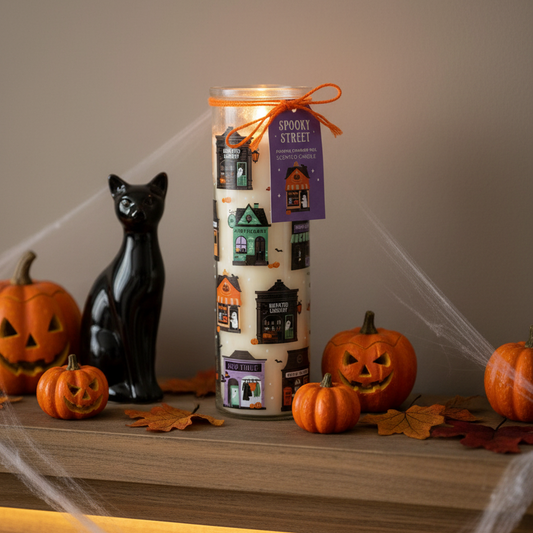 Spooky Street Pumpkin Cinnamon Roll Tube Candle | Halloween Glass Tube Scented Candle | Spooky Gift