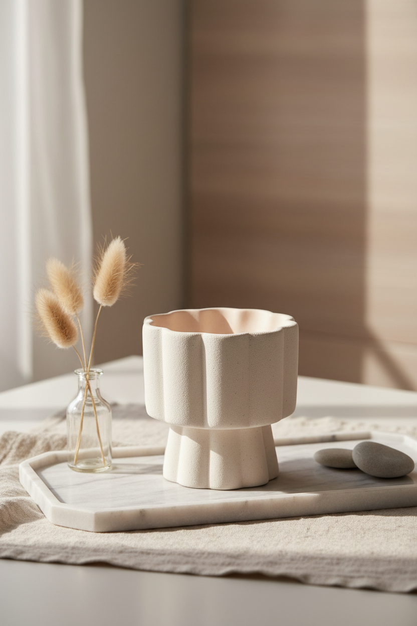 Scalloped Pedestal Ceramic Oil Burner & Wax Warmer | Modern Home Fragrance | 12cm